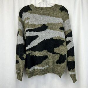 Wanna B Womens Multicolor Camo Crew Neck Long Sleeve Pullover Sweater Size S